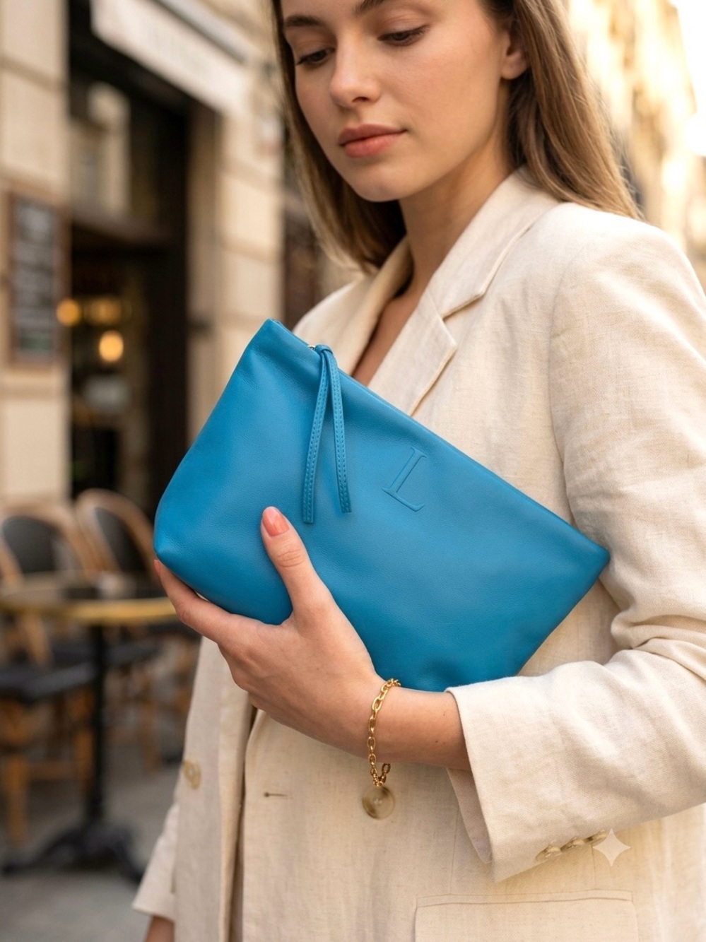Zara LEATHER CLUTCH WITH LETTER (L)